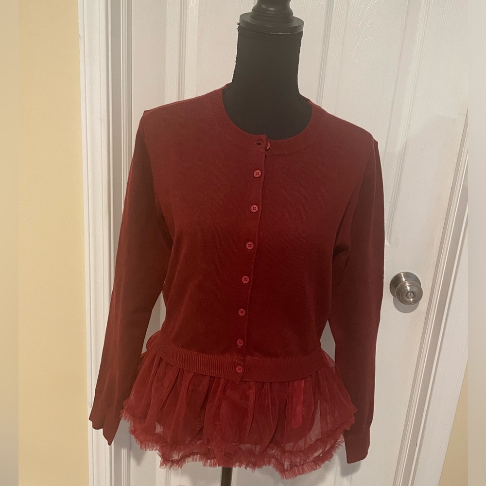 Cider Burgundy Cardigan with Tulle Detail